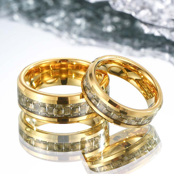 【Koppels】Gouden Koolstofvezel Wolfraam Carbide Ringen - Gouden Regel