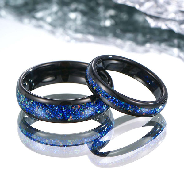 Melkweg Opaal Inleg Wolfram Ring 4mm/6mm - Blauw Universum