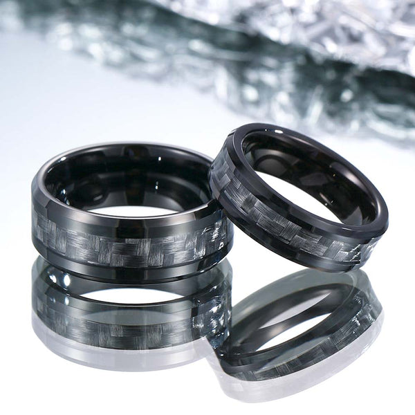 Zwarte Koolstofvezel Wolfraam Carbide Ring 6mm/8mm - Donkere Regel