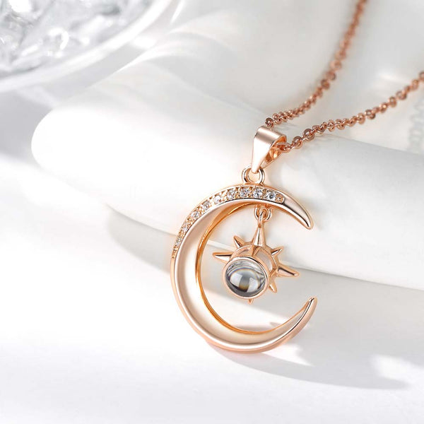 Gepersonaliseerde Ketting met Foto in Steen - Maan met Ster Rose Goud