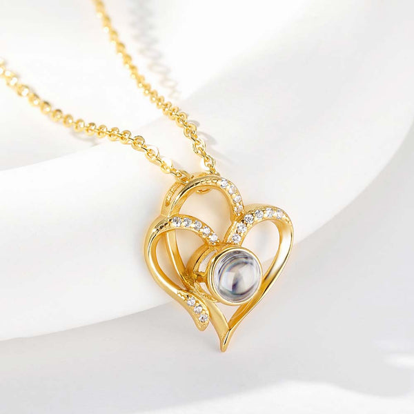 Gepersonaliseerde Ketting met Foto in Steen - Dubbel Hart Goud