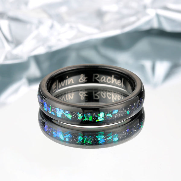 Wolfraam Ring met Opaal 4mm/6mm - Groene Erts Nacht