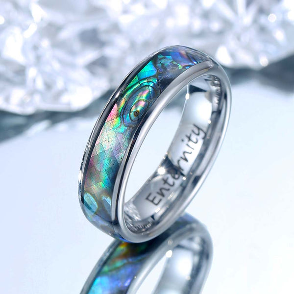 Wolfraam Ring Zilver met Parelmoer 6mm - Regenboog Wever