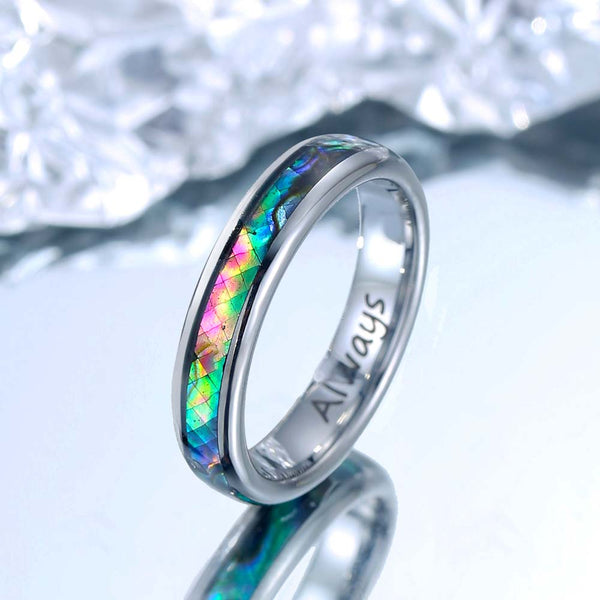 Wolfraam Ring Zilver met Parelmoer 4mm - Regenboog Wever