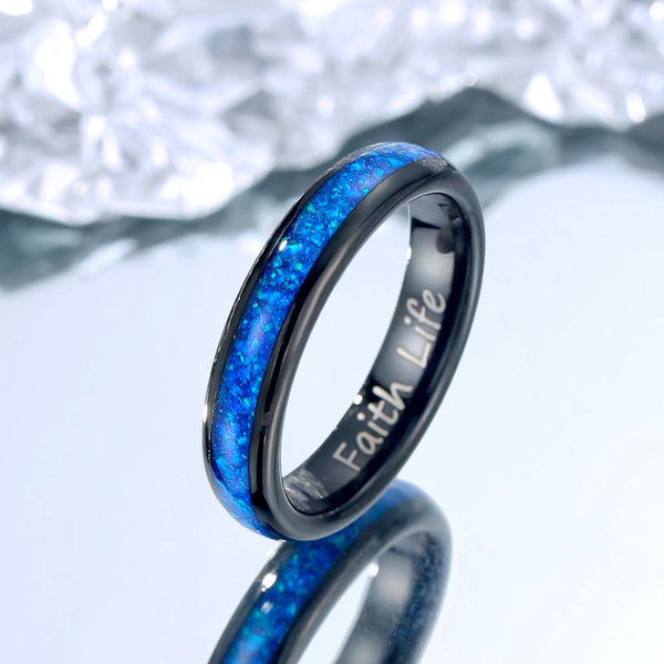 Wolfraam Ring Zwart met Opaal 4mm - Blauwe Meditator