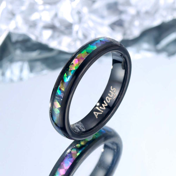 Wolfraam Ring Zwart met Parelmoer 4mm - Regenboog Wever