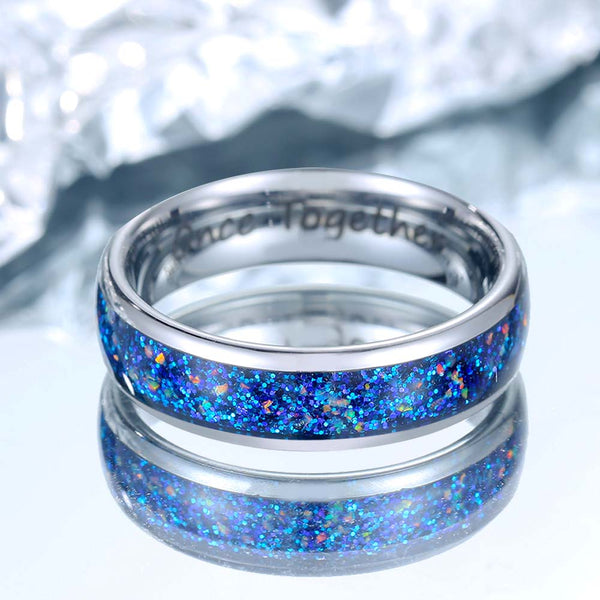 Wolfraam Ring Zilver met Opaal 6mm- Blauwe Stip Oceaan