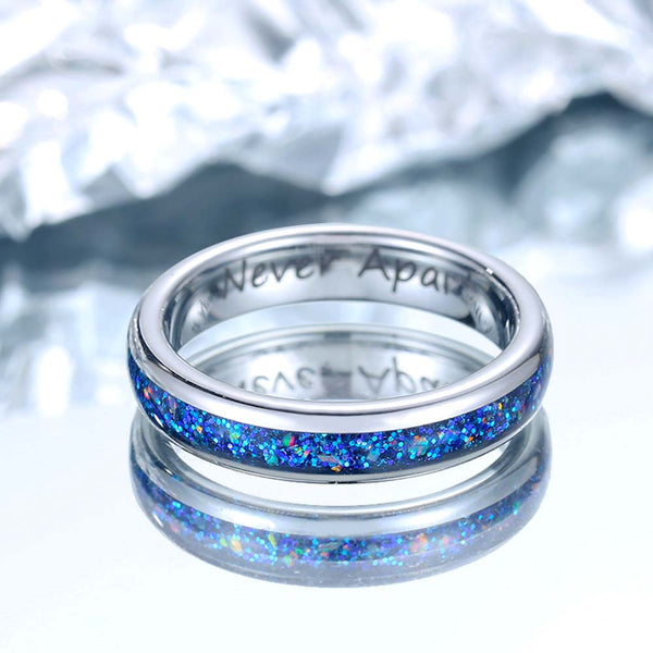 Wolfraam Ring Zilver met Opaal 4mm- Blauwe Stip Oceaan