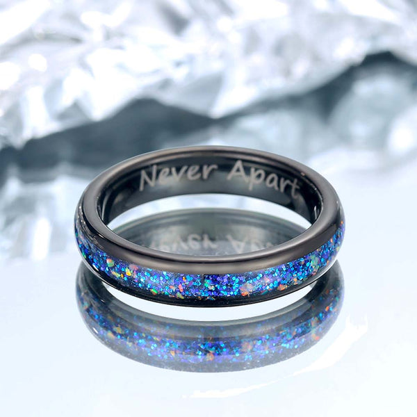 Wolfraam Ring Zwart met Opaal 4mm - Blauwe Stip Oceaan