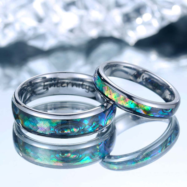 【Koppels】Wolfraam Ringen Zilver met Parelmoer - Regenboog Wever