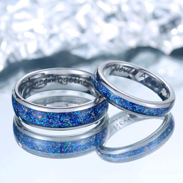 【Koppels】Wolfraam Ringen Zilver met Opaal - Blauwe Stip Oceaan