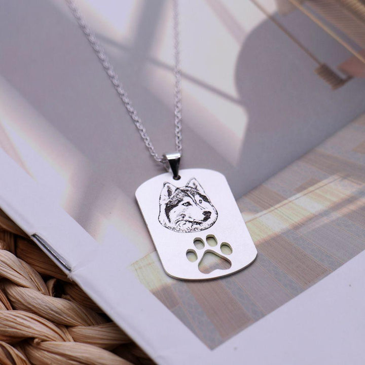 Huisdier Hoofd Portret Dogtag Ketting met Holle Hondenpoot - Remigifts