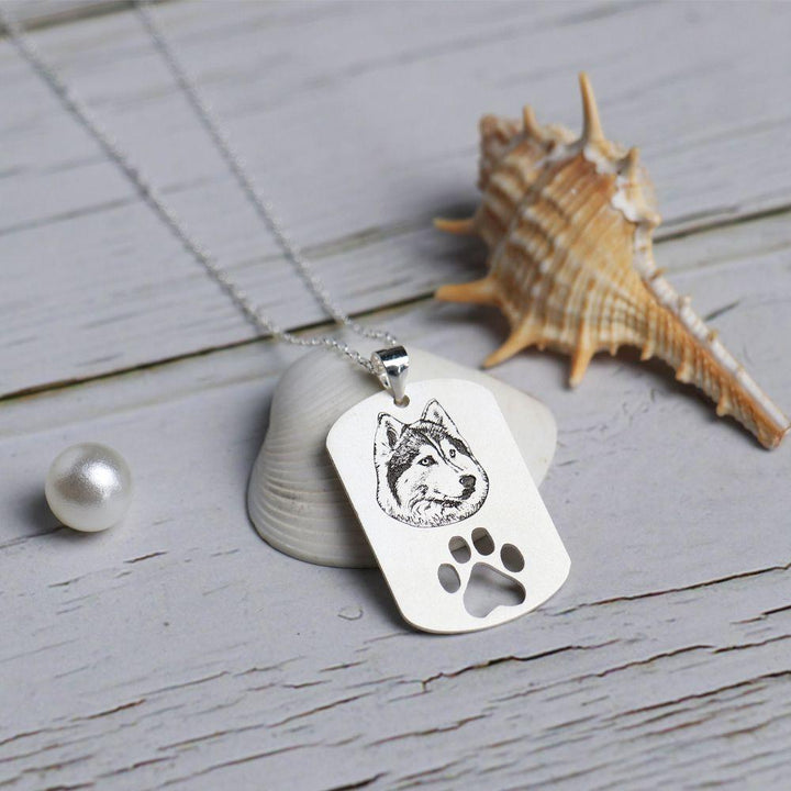 Huisdier Hoofd Portret Dogtag Ketting met Holle Hondenpoot - Remigifts