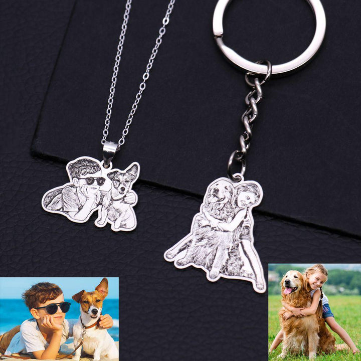 Gepersonaliseerde Hond Schets Hond Foto Ketting / Sleutelhanger - Remigifts