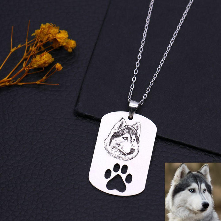 Huisdier Hoofd Portret Dogtag Ketting met Holle Hondenpoot - Remigifts