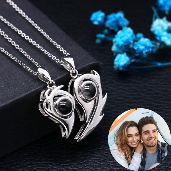 Gepersonaliseerde Foto Projectie Magnetische Hart Paar Ketting - Remigifts